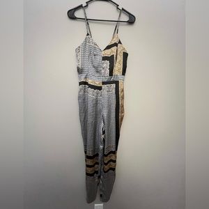 Faux Silk Scarf Pattern Jumpsuit